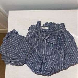 Linen Striped Pants w Tie Waist